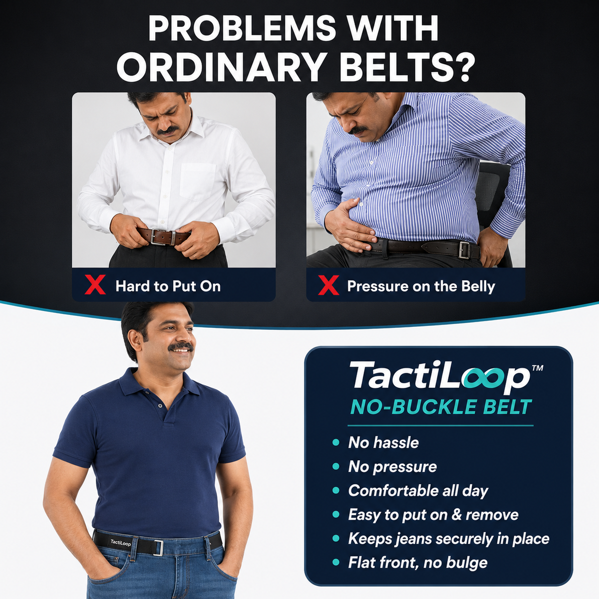 TactiLoop™ No-Buckle Stretch Belt – Adjustable Comfort Fit for Men & Women